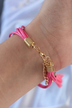 Pembe Zirkon Taşlı İpli Püskül Detay çoklu Bileklik Pembe Zirkon Taşlı İpli Püskül Detay çoklu Bileklik