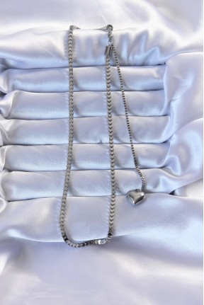 316l çelik Gümüş Renk Küp Zincirli Kalpli Kolye 316l çelik Gümüş Renk Küp Zincirli Kalpli Kolye