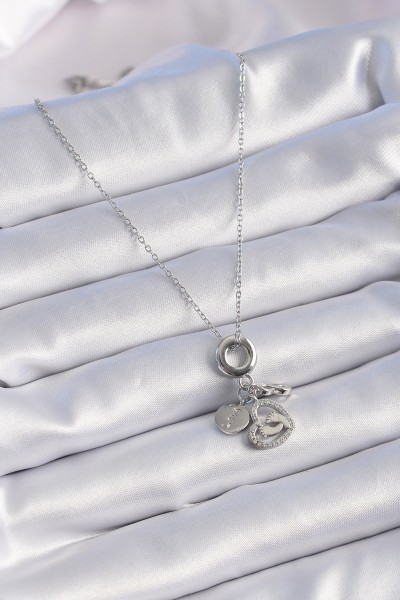 316l çelik Gümüş Renk Zirkon Taş Detay Kalp Model Charm Kadın Kolye 316l çelik Gümüş Renk Zirkon Taş Detay Kalp Model Charm Kadın Kolye