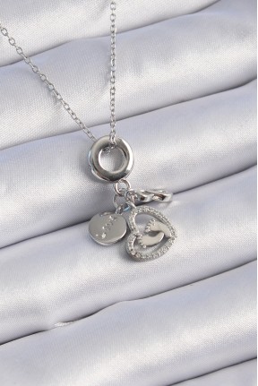 316l çelik Gümüş Renk Zirkon Taş Detay Kalp Model Charm Kadın Kolye 316l çelik Gümüş Renk Zirkon Taş Detay Kalp Model Charm Kadın Kolye