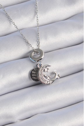 316l çelik Gümüş Renk Zirkon Taşlı Ay Yıldız  Figür Charm Model Kadın Kolye 316l çelik Gümüş Renk Zirkon Taşlı Ay Yıldız  Figür Charm Model Kadın Kolye