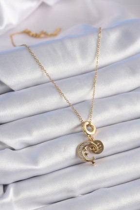 316l çelik Gold Renk Zirkon Taşlı Ay Yıldız  Model Charm Model Kadın Kolye 316l çelik Gold Renk Zirkon Taşlı Ay Yıldız  Model Charm Model Kadın Kolye