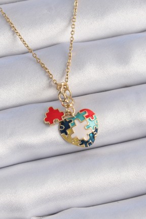 316l çelik Gold Renk Yapboz Motif Kalp Figür Charm Model Kadın Kolye 316l çelik Gold Renk Yapboz Motif Kalp Figür Charm Model Kadın Kolye