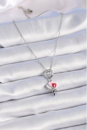 316l çelik Gümüş Renk Renkli Kalp Figür Charm Model Kadın Kolye