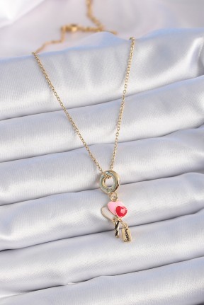 316l çelik Gold Renk Renkli Kalp Figür Charm Model Kadın Kolye 316l çelik Gold Renk Renkli Kalp Figür Charm Model Kadın Kolye