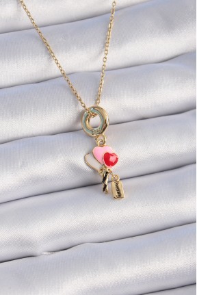 316l çelik Gold Renk Renkli Kalp Figür Charm Model Kadın Kolye 316l çelik Gold Renk Renkli Kalp Figür Charm Model Kadın Kolye