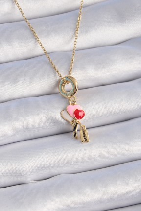 316l çelik Gold Renk Renkli Kalp Figür Charm Model Kadın Kolye 316l çelik Gold Renk Renkli Kalp Figür Charm Model Kadın Kolye