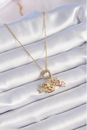 316l çelik Gold Renk Zirkon Taş Detay çocuk Figür Charm Model Kadın Kolye