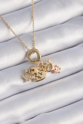 316l çelik Gold Renk Zirkon Taş Detay çocuk Figür Charm Model Kadın Kolye 316l çelik Gold Renk Zirkon Taş Detay çocuk Figür Charm Model Kadın Kolye