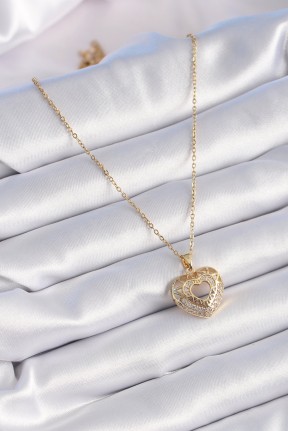 316l çelik Gold Renk Zirkon Taşlı Kalp Model Vintage Kadın Kolye 316l çelik Gold Renk Zirkon Taşlı Kalp Model Vintage Kadın Kolye