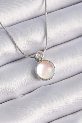 316l çelik Gümüş Renk Beyaz Sedefli Vintage Model Kadın Kolye