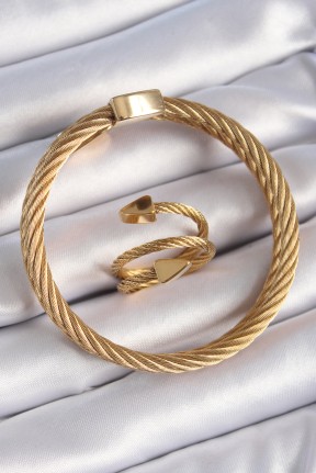 316l çelik Gold Renk Sarmal Model Erkek Bileklik Yüzük Kombini 316l çelik Gold Renk Sarmal Model Erkek Bileklik Yüzük Kombini
