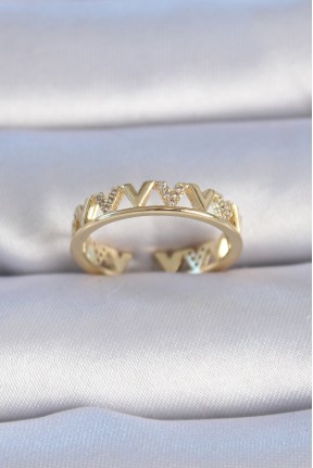 Pirinç Gold Renk Zirkon Taşlı "v" Model Kadın Yüzük Pirinç Gold Renk Zirkon Taşlı "v" Model Kadın Yüzük