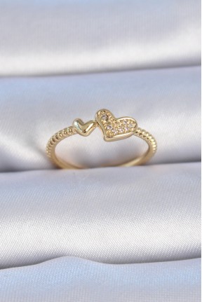Pirinç Gold Renk Zirkon Taşlı Kalp Model Kadın Yüzük Pirinç Gold Renk Zirkon Taşlı Kalp Model Kadın Yüzük