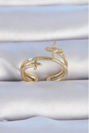 Pirinç Gold Renk Zirkon Taşlı Yıldız Model Kadın Yüzük Pirinç Gold Renk Zirkon Taşlı Yıldız Model Kadın Yüzük