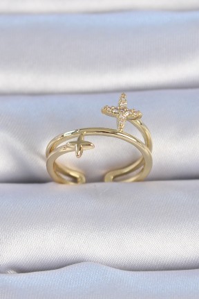 Pirinç Gold Renk Zirkon Taşlı Yıldız Model Kadın Yüzük Pirinç Gold Renk Zirkon Taşlı Yıldız Model Kadın Yüzük