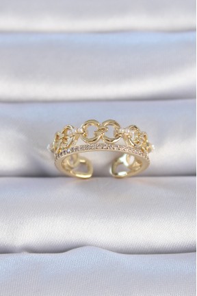 Pirinç Gold Renk Zirkon Taşlı İnci Detay Kadın Yüzük Pirinç Gold Renk Zirkon Taşlı İnci Detay Kadın Yüzük