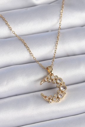 316l çelik Zincir Gold Renk Zirkon Taşlı Hilal Model Kadın Kolye 316l çelik Zincir Gold Renk Zirkon Taşlı Hilal Model Kadın Kolye