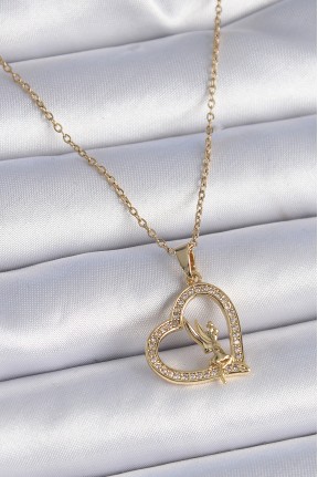 316l çelik Zincir Gold Renk Zirkon Taşlı Kalp Model Melek Detay Kadın Kolye 316l çelik Zincir Gold Renk Zirkon Taşlı Kalp Model Melek Detay Kadın Kolye
