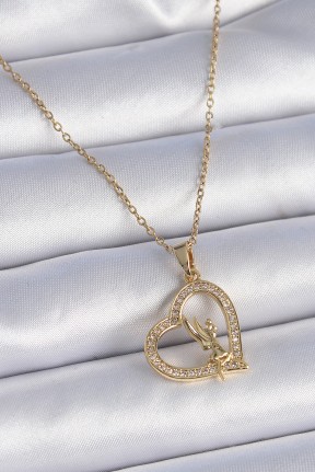316l çelik Zincir Gold Renk Zirkon Taşlı Kalp Model Melek Detay Kadın Kolye 316l çelik Zincir Gold Renk Zirkon Taşlı Kalp Model Melek Detay Kadın Kolye