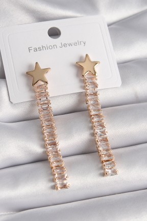 Pirinç Gold Renk Yıldız Model Su Yolu Zirkon Taşlı Kadın Küpe Pirinç Gold Renk Yıldız Model Su Yolu Zirkon Taşlı Kadın Küpe
