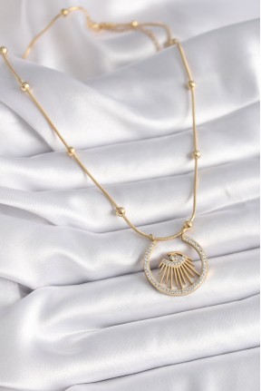 316l çelik Gold Renk Zirkon Taşlı Göz Model Kadın Kolye