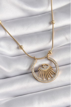 316l çelik Gold Renk Zirkon Taşlı Göz Model Kadın Kolye