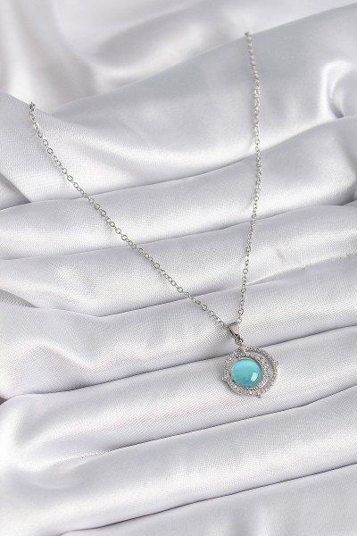 316l çelik Gümüş Renk Mavi Sedefli Hilal Model Kadın Kolye 316l çelik Gümüş Renk Mavi Sedefli Hilal Model Kadın Kolye