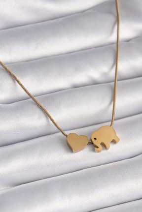 316l çelik Gold Renk Fil Kalp Figürlü Kadın Kolye 316l çelik Gold Renk Fil Kalp Figürlü Kadın Kolye