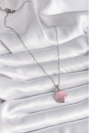 316l çelik Gümüş Renk Daire Pembe Sedefli Model Kadın Kolye