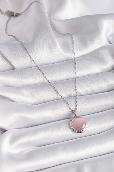 316l çelik Gümüş Renk Daire Pembe Sedefli Model Kadın Kolye 316l çelik Gümüş Renk Daire Pembe Sedefli Model Kadın Kolye
