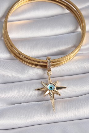 Pirinç Gold Renk Zirkon Taşlı Kutup Yıldızı Nazar Boncuk Detay Ajda Charm Pirinç Gold Renk Zirkon Taşlı Kutup Yıldızı Nazar Boncuk Detay Ajda Charm