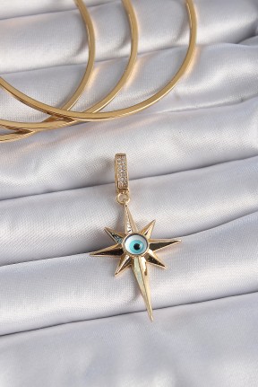 Pirinç Gold Renk Zirkon Taşlı Kutup Yıldızı Nazar Boncuk Detay Ajda Charm Pirinç Gold Renk Zirkon Taşlı Kutup Yıldızı Nazar Boncuk Detay Ajda Charm
