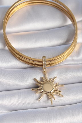 Pirinç Gold Renk Zirkon Taş Detaylı Güneş Model Ajda Charm Pirinç Gold Renk Zirkon Taş Detaylı Güneş Model Ajda Charm