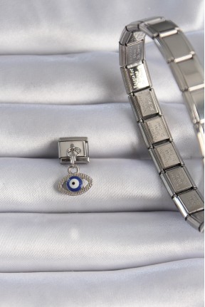 316l çelik Gümüş Renk Sallantılı Göz Figür Nazar Boncuk Detay Nomination Charm 316l çelik Gümüş Renk Sallantılı Göz Figür Nazar Boncuk Detay Nomination Charm