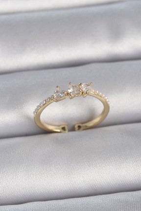 Pirinç Gold Renk Zirkon Taşlı Kalp İnci Detaylı Ayarlanabilir Model Kadın Yüzük Pirinç Gold Renk Zirkon Taşlı Kalp İnci Detaylı Ayarlanabilir Model Kadın Yüzük