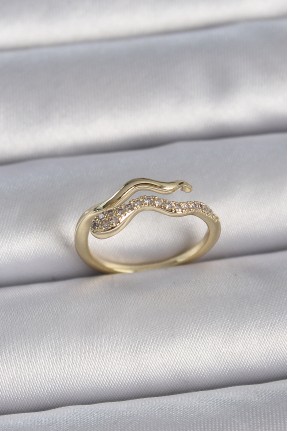 Pirinç Gold Renk Zirkon Taşlı Yılan Ayarlanabilir Model Kadın Yüzük Pirinç Gold Renk Zirkon Taşlı Yılan Ayarlanabilir Model Kadın Yüzük