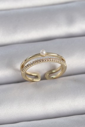 Pirinç Gold Renk Zirkon Taşlı İnci Detay Ayarlanabilir Model Kadın Yüzük Pirinç Gold Renk Zirkon Taşlı İnci Detay Ayarlanabilir Model Kadın Yüzük