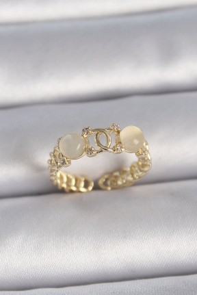 Pirinç Gold Renk Ayarlanabilir Zirkon Taşlı Beyaz Mineli Birleşik Halka Model Kadın Yüzük Pirinç Gold Renk Ayarlanabilir Zirkon Taşlı Beyaz Mineli Birleşik Halka Model Kadın Yüzük