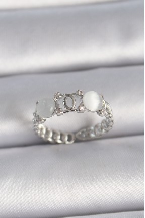 Pirinç Gümüş Renk Ayarlanabilir Zirkon Taşlı Beyaz Mineli Birleşik Halka Model Kadın Yüzük Pirinç Gümüş Renk Ayarlanabilir Zirkon Taşlı Beyaz Mineli Birleşik Halka Model Kadın Yüzük