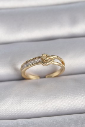 Pirinç Gold Renk Ayarlanabilir Zirkon Taşlı Düğüm Kalp Model Kadın Yüzük Pirinç Gold Renk Ayarlanabilir Zirkon Taşlı Düğüm Kalp Model Kadın Yüzük