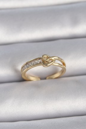 Pirinç Gold Renk Ayarlanabilir Zirkon Taşlı Düğüm Kalp Model Kadın Yüzük Pirinç Gold Renk Ayarlanabilir Zirkon Taşlı Düğüm Kalp Model Kadın Yüzük
