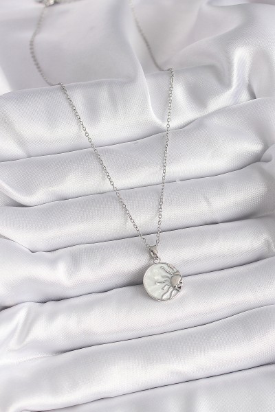 316l çelik Gümüş Renk Zincir Beyaz Sedefli Gün Batımı Model Kadın Kolye 316l çelik Gümüş Renk Zincir Beyaz Sedefli Gün Batımı Model Kadın Kolye