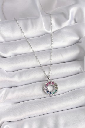 316l çelik Gümüş Renk Zincir Renkli Zirkon Taşlı Madalyon Model Kadın Kolye 316l çelik Gümüş Renk Zincir Renkli Zirkon Taşlı Madalyon Model Kadın Kolye