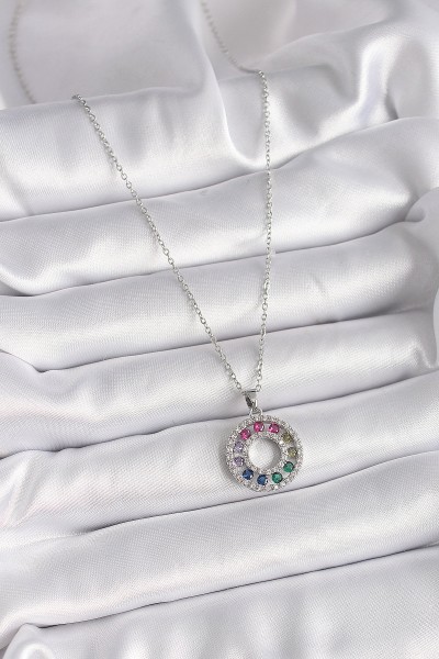 316l çelik Gümüş Renk Zincir Renkli Zirkon Taşlı Madalyon Model Kadın Kolye 316l çelik Gümüş Renk Zincir Renkli Zirkon Taşlı Madalyon Model Kadın Kolye