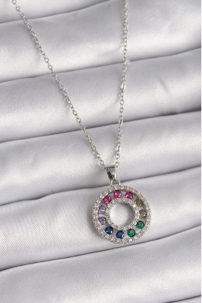 316l çelik Gümüş Renk Zincir Renkli Zirkon Taşlı Madalyon Model Kadın Kolye 316l çelik Gümüş Renk Zincir Renkli Zirkon Taşlı Madalyon Model Kadın Kolye