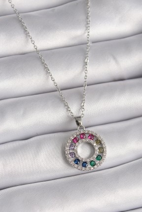 316l çelik Gümüş Renk Zincir Renkli Zirkon Taşlı Madalyon Model Kadın Kolye 316l çelik Gümüş Renk Zincir Renkli Zirkon Taşlı Madalyon Model Kadın Kolye