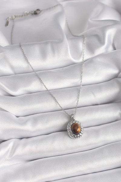 316l çelik Gümüş Renk Zincir Kehribar Boncuk Model Kadın Kolye 316l çelik Gümüş Renk Zincir Kehribar Boncuk Model Kadın Kolye