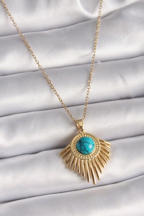 316l çelik Gold Renk Zincir Mavi Boncuk Güneş Model Kadın Kolye 316l çelik Gold Renk Zincir Mavi Boncuk Güneş Model Kadın Kolye
