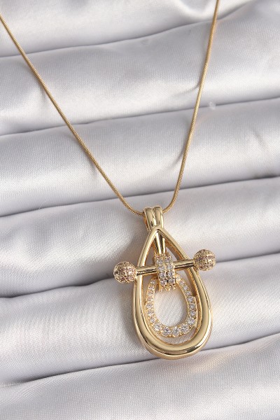 316l çelik Gold Renk Zincir Zirkon Taşlı Vintage Model Kadın Kolye